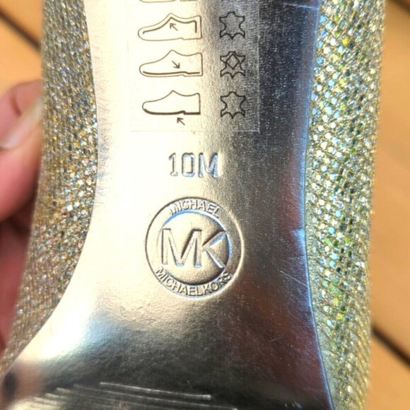 Michael Kors Silver Gold Open Toe Glitter Heels - Size 10 Great Condition - Picture 4 of 7
